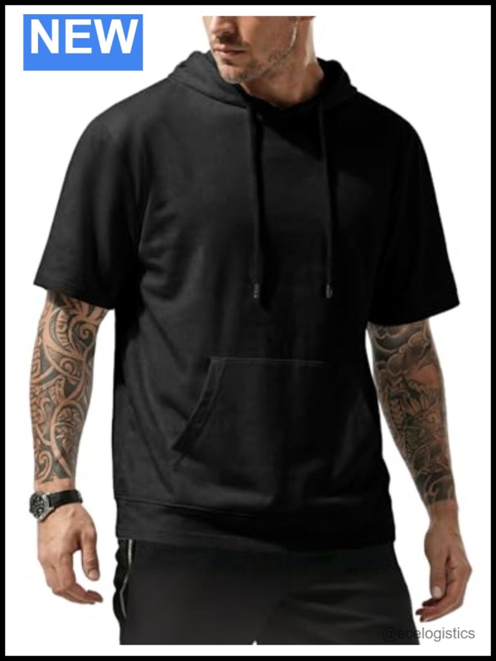 Mens Short Sleeve Hoodie Lightweight Cotton Blend Athletic Pullover with
